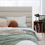 Elegant Pearl Microfiber Leather Upholstered Headboard Bed Frame - Luxury Refined Smooth Edges Bed For Your Bedroom Lumendat