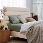 Elegant Pearl Microfiber Leather Upholstered Headboard Bed Frame - Luxury Refined Smooth Edges Bed For Your Bedroom Lumendat