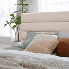 Elegant Pearl Microfiber Leather Upholstered Headboard Bed Frame - Luxury Refined Smooth Edges Bed For Your Bedroom Lumendat