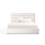 Elegant Pearl Microfiber Leather Upholstered Headboard Bed Frame - Luxury Refined Smooth Edges Bed For Your Bedroom Lumendat