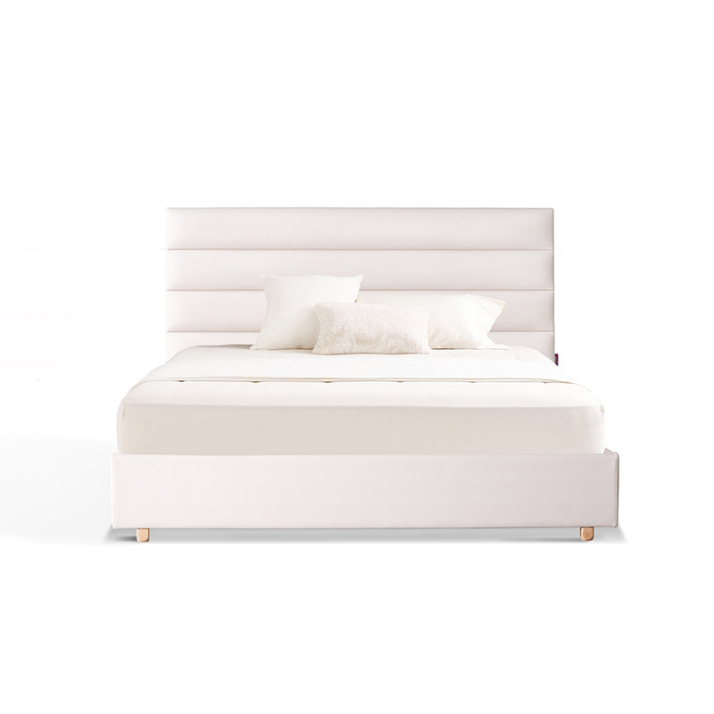 Elegant Pearl Microfiber Leather Upholstered Headboard Bed Frame - Luxury Refined Smooth Edges Bed For Your Bedroom Lumendat