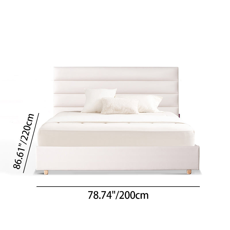 Elegant Pearl Microfiber Leather Upholstered Headboard Bed Frame - Luxury Refined Smooth Edges Bed For Your Bedroom Lumendat
