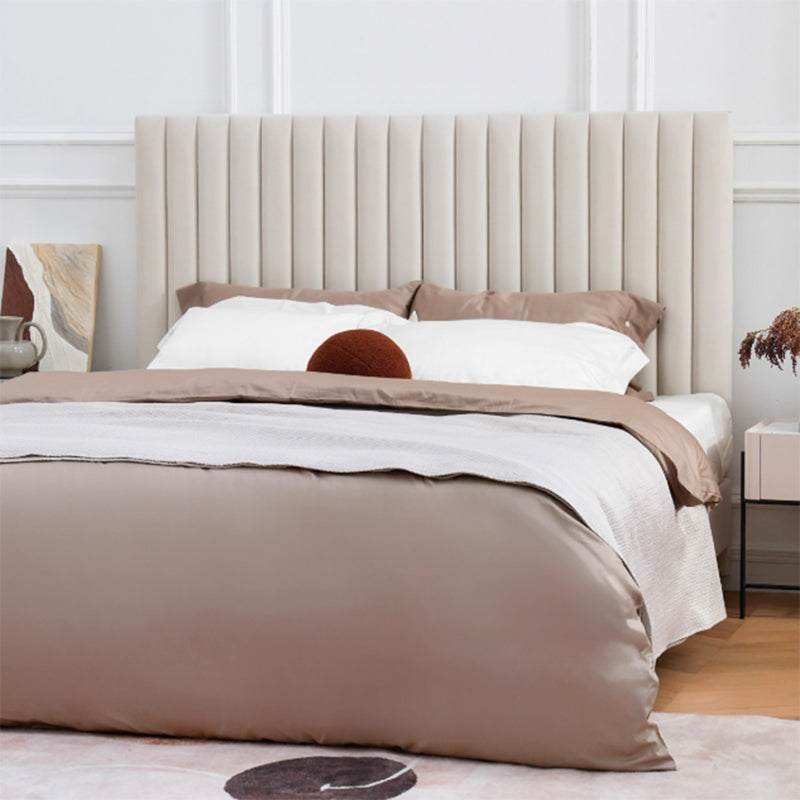 White Vertical Channel Tufted Headboard Bed Frame - French-Style Soft Upholstery & Clean Edge Bed For Your Bedroom Lumendat