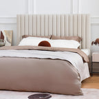 White Vertical Channel Tufted Headboard Bed Frame - French-Style Soft Upholstery & Clean Edge Bed For Your Bedroom Lumendat