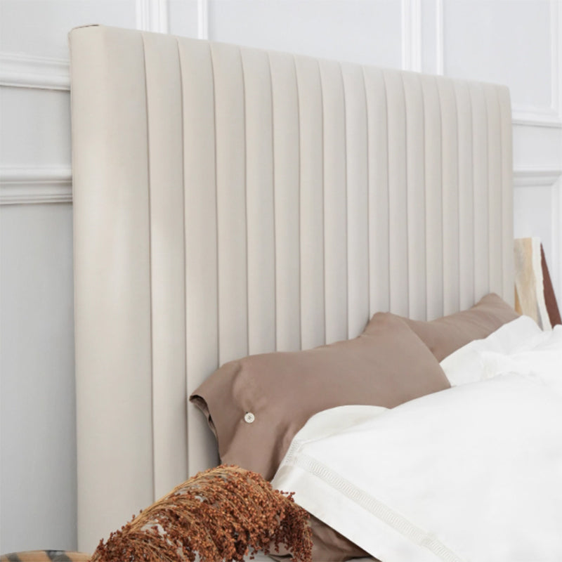 White Vertical Channel Tufted Headboard Bed Frame - French-Style Soft Upholstery & Clean Edge Bed For Your Bedroom Lumendat