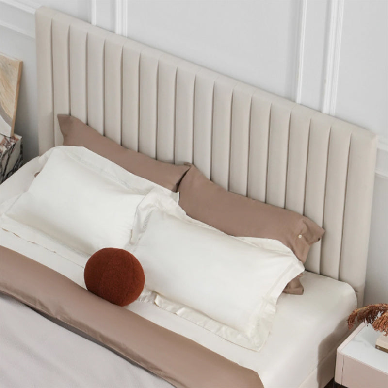 White Vertical Channel Tufted Headboard Bed Frame - French-Style Soft Upholstery & Clean Edge Bed For Your Bedroom Lumendat