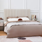 White Vertical Channel Tufted Headboard Bed Frame - French-Style Soft Upholstery & Clean Edge Bed For Your Bedroom Lumendat