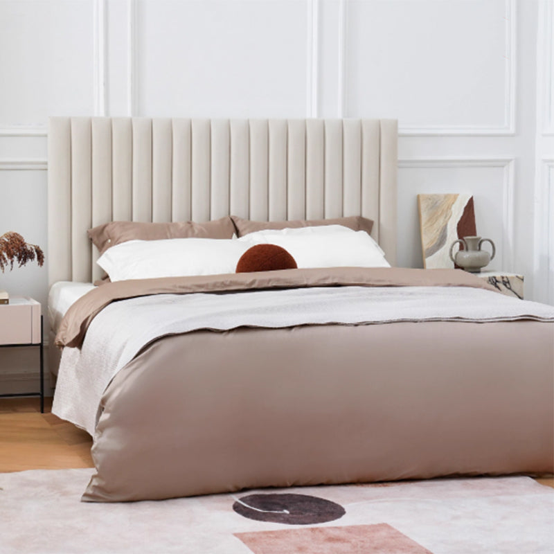 White Vertical Channel Tufted Headboard Bed Frame - French-Style Soft Upholstery & Clean Edge Bed For Your Bedroom Lumendat