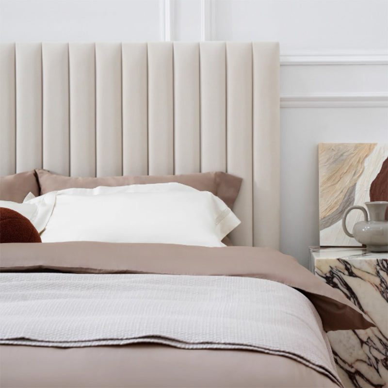 White Vertical Channel Tufted Headboard Bed Frame - French-Style Soft Upholstery & Clean Edge Bed For Your Bedroom Lumendat