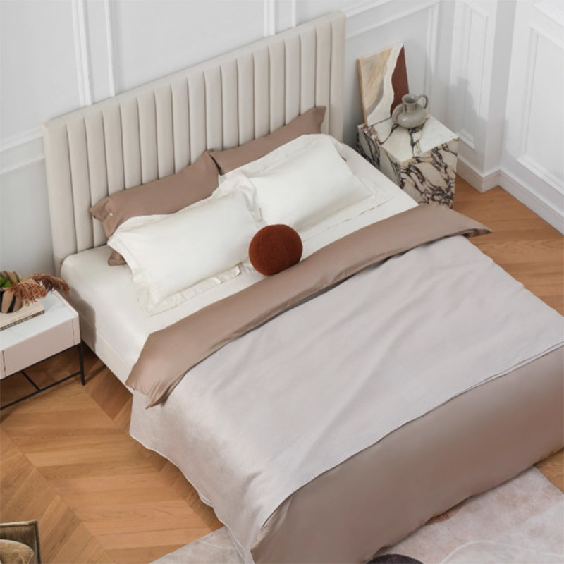 White Vertical Channel Tufted Headboard Bed Frame - French-Style Soft Upholstery & Clean Edge Bed For Your Bedroom Lumendat