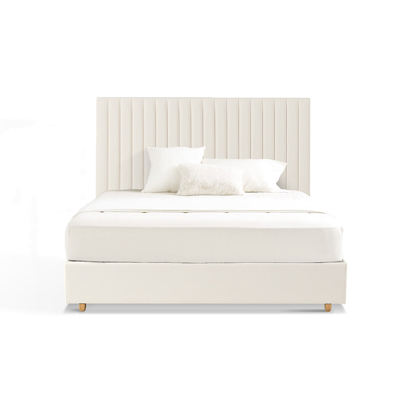 White Vertical Channel Tufted Headboard Bed Frame - French-Style Soft Upholstery & Clean Edge Bed For Your Bedroom Lumendat