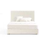 White Vertical Channel Tufted Headboard Bed Frame - French-Style Soft Upholstery & Clean Edge Bed For Your Bedroom Lumendat