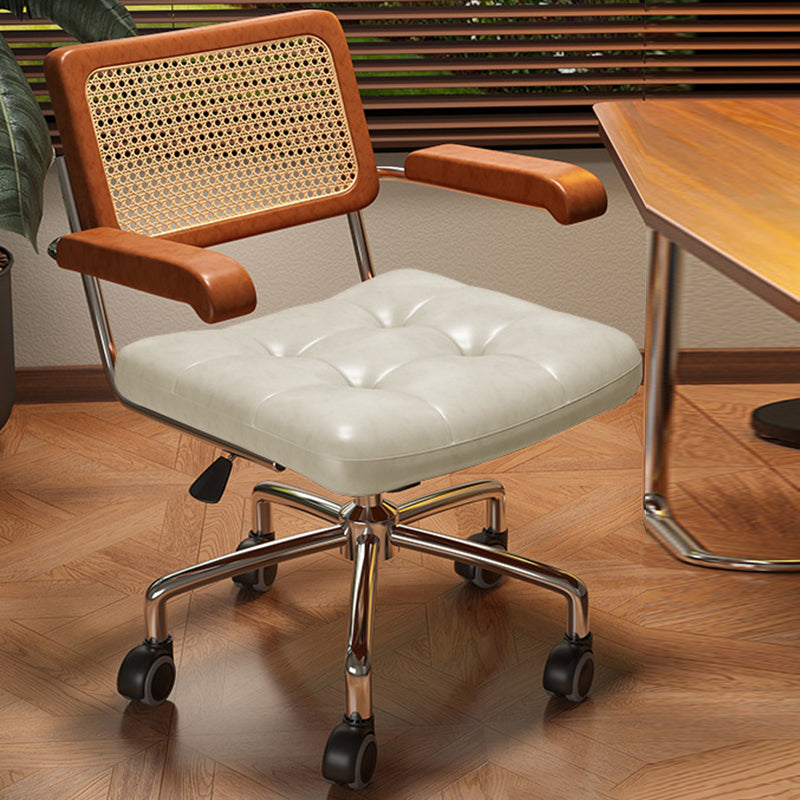 Modern Minimalist Rectangular Rattan Solid Wood Steel Oil-Waxed Leather Desk Chair Backrest Armrest For Home Office DFM-F