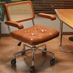 Modern Minimalist Rectangular Rattan Solid Wood Steel Oil-Waxed Leather Desk Chair Backrest Armrest For Home Office DFM-F