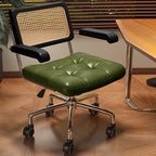 Modern Minimalist Rectangular Rattan Solid Wood Steel Oil-Waxed Leather Desk Chair Backrest Armrest For Home Office DFM-F