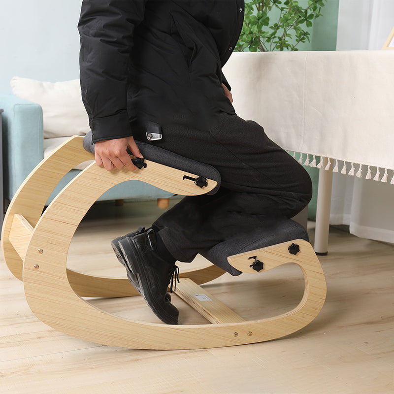 Modern Minimalist Curved Kids Solid Wood Cotton-Linen Correction Chair Desk Chair Armless Backless For Home Office DFM-F