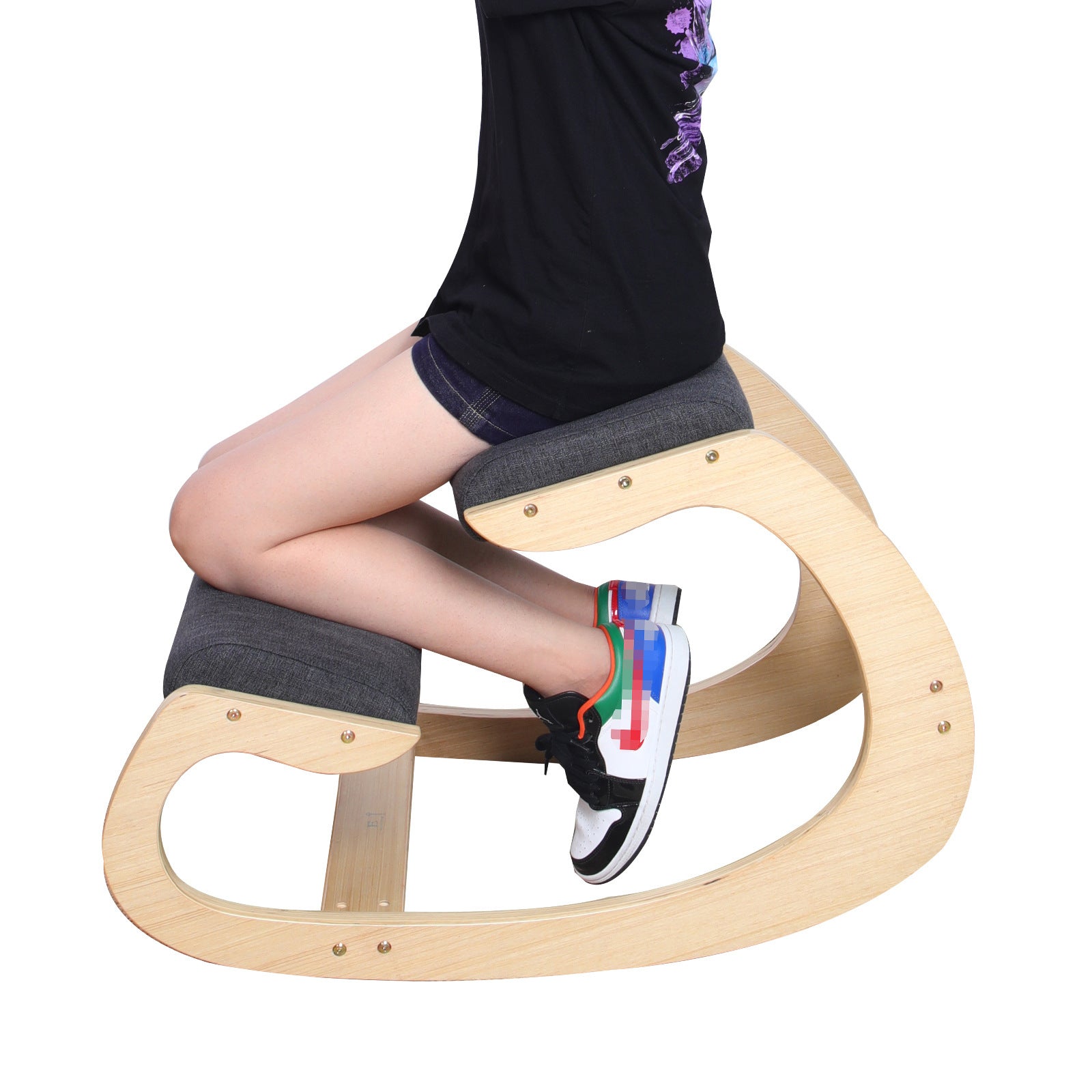 Modern Minimalist Curved Kids Solid Wood Cotton-Linen Correction Chair Desk Chair Armless Backless For Home Office DFM-F