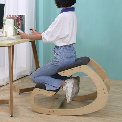 Modern Minimalist Curved Kids Solid Wood Cotton-Linen Correction Chair Desk Chair Armless Backless For Home Office