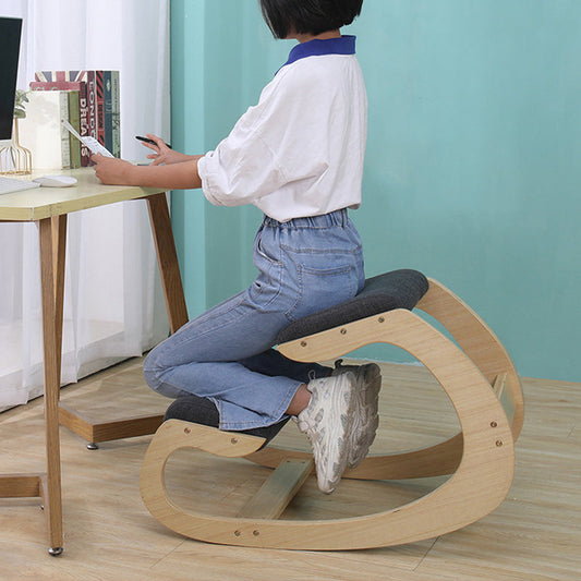 Modern Minimalist Curved Kids Solid Wood Cotton-Linen Correction Chair Desk Chair Armless Backless For Home Office