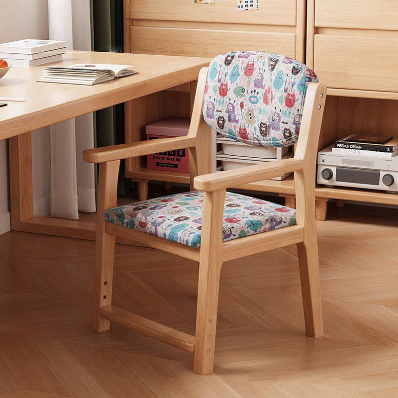 Contemporary Creative Rectangular Kid Cartoon Cotton-Linen Rubberwood Multi-Layer Plywood Desk Chair Height Adjustment Backrest Armrest For Home Office DFM-F