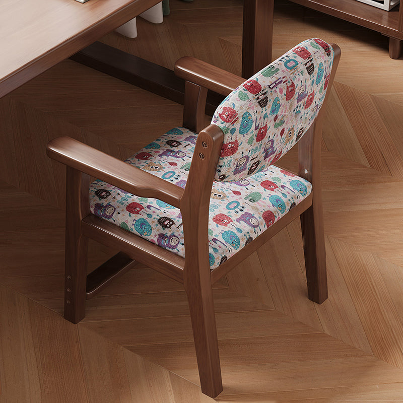Contemporary Creative Rectangular Kid Cartoon Cotton-Linen Rubberwood Multi-Layer Plywood Desk Chair Height Adjustment Backrest Armrest For Home Office DFM-F