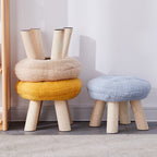 Lumendat Contemporary Creative Round Cookie-Shaped Teddy Plush Solid Pine Wood Kids Low Stool Backless Armless For Living Room Lumendat
