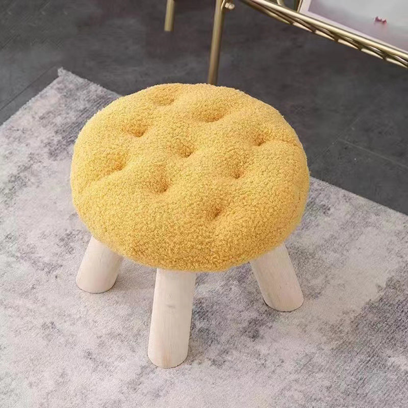Lumendat Contemporary Creative Round Cookie-Shaped Teddy Plush Solid Pine Wood Kids Low Stool Backless Armless For Living Room Lumendat