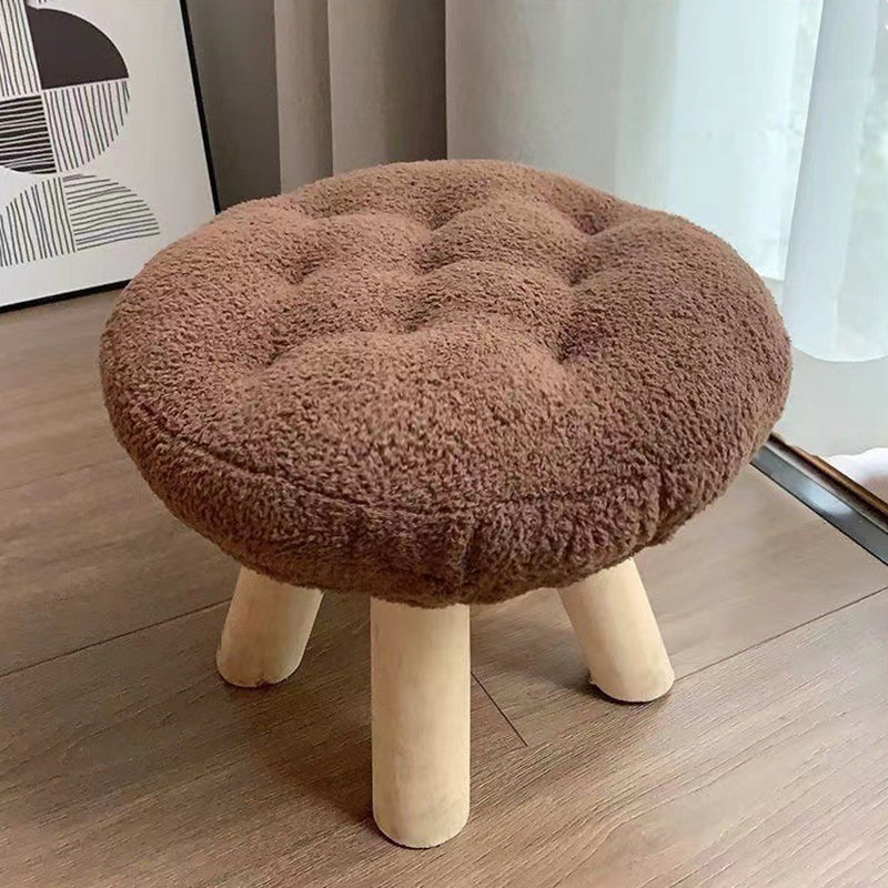 Lumendat Contemporary Creative Round Cookie-Shaped Teddy Plush Solid Pine Wood Kids Low Stool Backless Armless For Living Room Lumendat