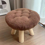Lumendat Contemporary Creative Round Cookie-Shaped Teddy Plush Solid Pine Wood Kids Low Stool Backless Armless For Living Room Lumendat