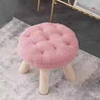 Lumendat Contemporary Creative Round Cookie-Shaped Teddy Plush Solid Pine Wood Kids Low Stool Backless Armless For Living Room Lumendat