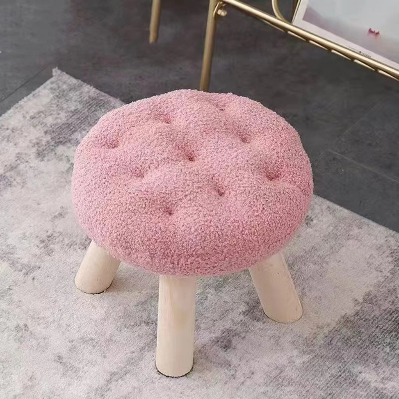 Lumendat Contemporary Creative Round Cookie-Shaped Teddy Plush Solid Pine Wood Kids Low Stool Backless Armless For Living Room Lumendat