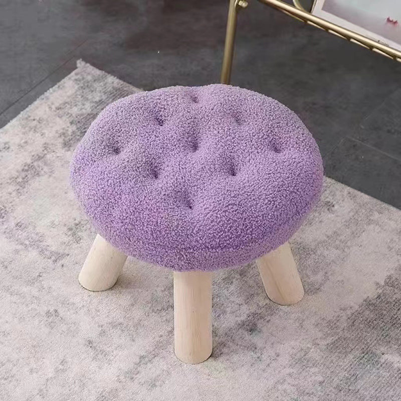 Lumendat Contemporary Creative Round Cookie-Shaped Teddy Plush Solid Pine Wood Kids Low Stool Backless Armless For Living Room Lumendat