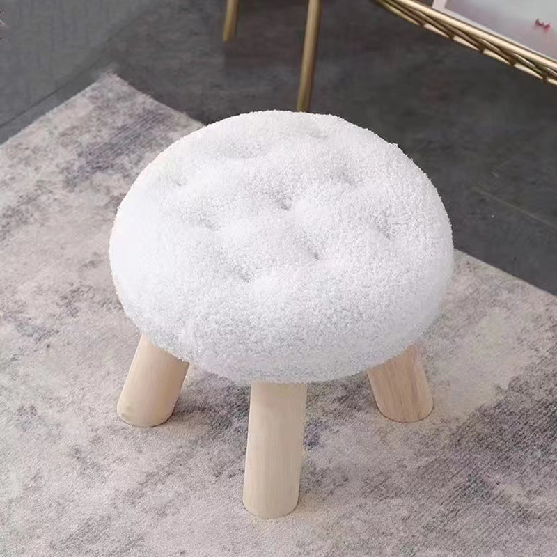 Lumendat Contemporary Creative Round Cookie-Shaped Teddy Plush Solid Pine Wood Kids Low Stool Backless Armless For Living Room Lumendat
