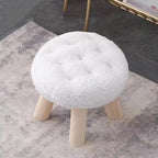 Lumendat Contemporary Creative Round Cookie-Shaped Teddy Plush Solid Pine Wood Kids Low Stool Backless Armless For Living Room Lumendat