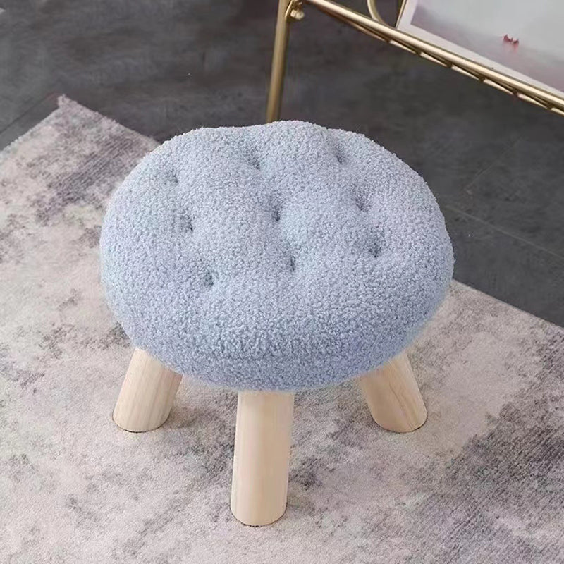 Lumendat Contemporary Creative Round Cookie-Shaped Teddy Plush Solid Pine Wood Kids Low Stool Backless Armless For Living Room Lumendat
