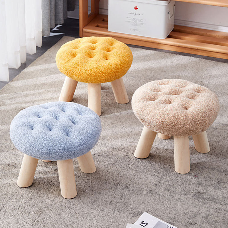 Lumendat Contemporary Creative Round Cookie-Shaped Teddy Plush Solid Pine Wood Kids Low Stool Backless Armless For Living Room Lumendat