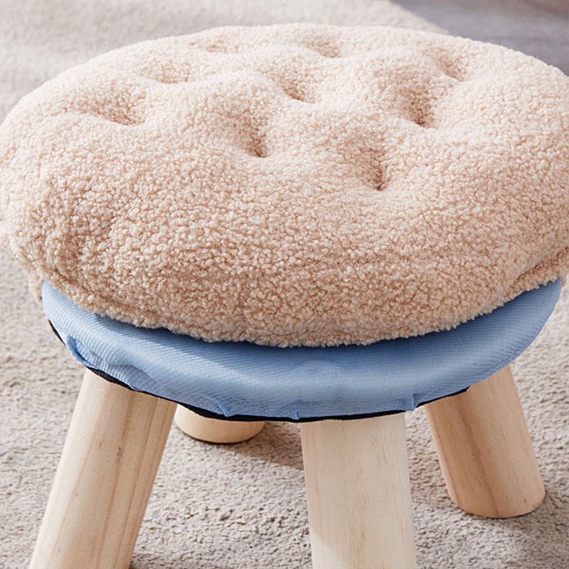 Lumendat Contemporary Creative Round Cookie-Shaped Teddy Plush Solid Pine Wood Kids Low Stool Backless Armless For Living Room Lumendat