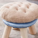 Lumendat Contemporary Creative Round Cookie-Shaped Teddy Plush Solid Pine Wood Kids Low Stool Backless Armless For Living Room Lumendat