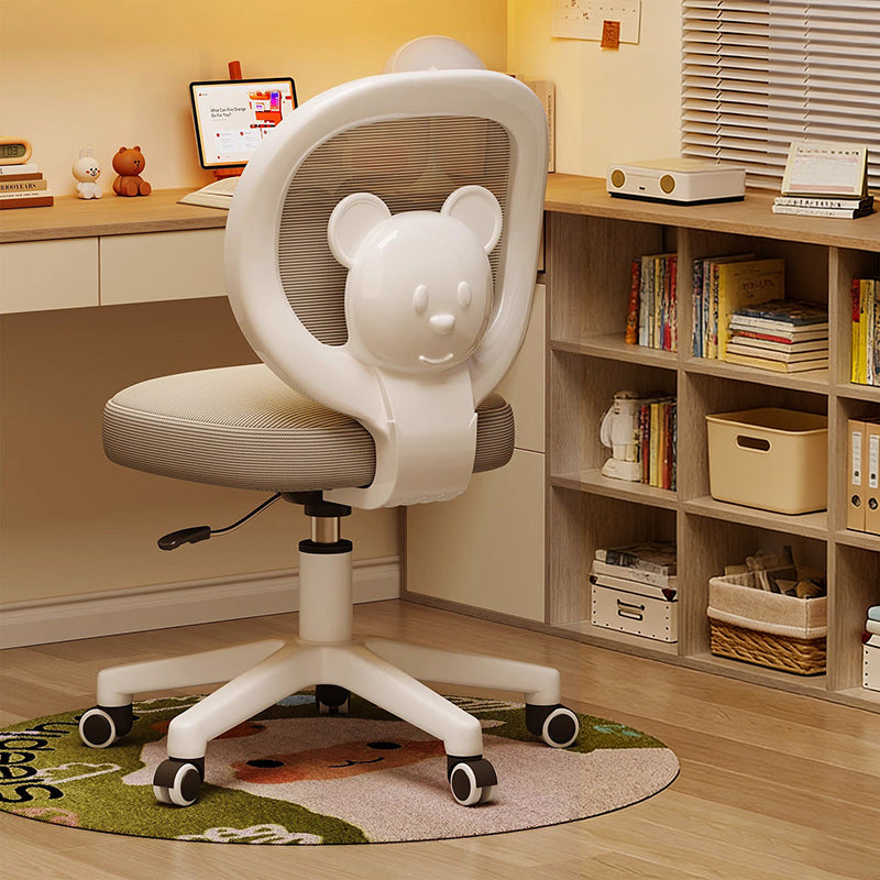 Lumendat Contemporary Creative Curved Bear-Shaped Kids PP Wooden Mesh Fabric Lift-Adjustable Desk Chair Backrest Armrest For Home Office Lumendat