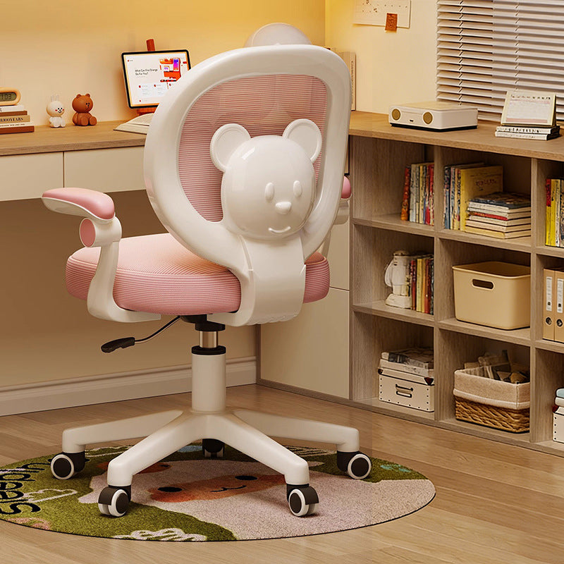 Lumendat Contemporary Creative Curved Bear-Shaped Kids PP Wooden Mesh Fabric Lift-Adjustable Desk Chair Backrest Armrest For Home Office Lumendat