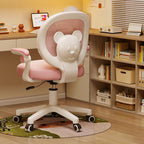 Lumendat Contemporary Creative Curved Bear-Shaped Kids PP Wooden Mesh Fabric Lift-Adjustable Desk Chair Backrest Armrest For Home Office Lumendat