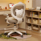 Lumendat Contemporary Creative Curved Bear-Shaped Kids PP Wooden Mesh Fabric Lift-Adjustable Desk Chair Backrest Armrest For Home Office Lumendat
