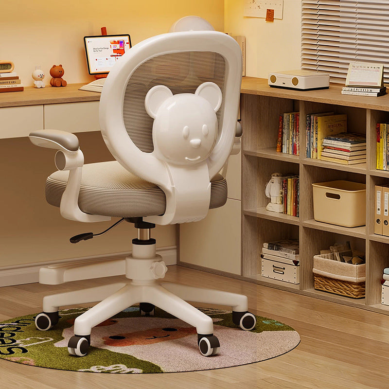 Lumendat Contemporary Creative Curved Bear-Shaped Kids PP Wooden Mesh Fabric Lift-Adjustable Desk Chair Backrest Armrest For Home Office Lumendat