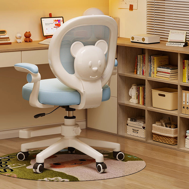 Lumendat Contemporary Creative Curved Bear-Shaped Kids PP Wooden Mesh Fabric Lift-Adjustable Desk Chair Backrest Armrest For Home Office Lumendat