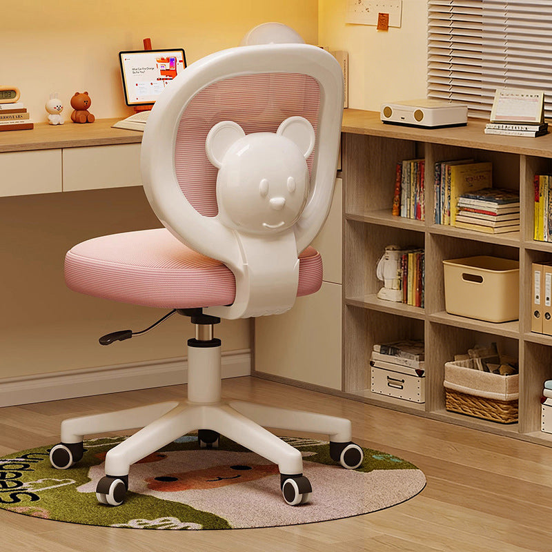 Lumendat Contemporary Creative Curved Bear-Shaped Kids PP Wooden Mesh Fabric Lift-Adjustable Desk Chair Backrest Armrest For Home Office Lumendat