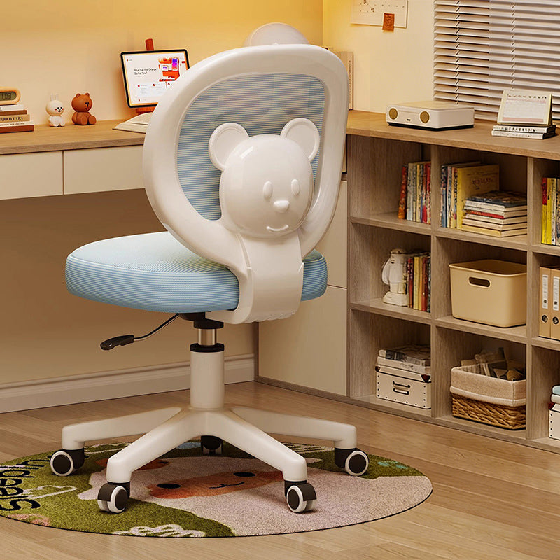 Lumendat Contemporary Creative Curved Bear-Shaped Kids PP Wooden Mesh Fabric Lift-Adjustable Desk Chair Backrest Armrest For Home Office Lumendat