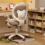 Lumendat Contemporary Creative Curved Bear-Shaped Kids PP Wooden Mesh Fabric Lift-Adjustable Desk Chair Backrest Armrest For Home Office Lumendat