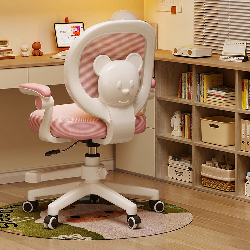 Lumendat Contemporary Creative Curved Bear-Shaped Kids PP Wooden Mesh Fabric Lift-Adjustable Desk Chair Backrest Armrest For Home Office Lumendat