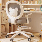 Lumendat Contemporary Creative Curved Bear-Shaped Kids PP Wooden Mesh Fabric Lift-Adjustable Desk Chair Backrest Armrest For Home Office Lumendat