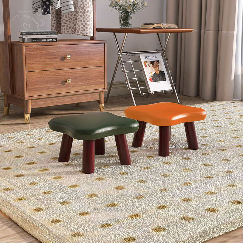 Lumendat Contemporary Creative Four-Leaf Clover Shape Faux Oil-Waxed Leather Solid Wood Kids Low Stool Backless Armless For Living Room Lumendat